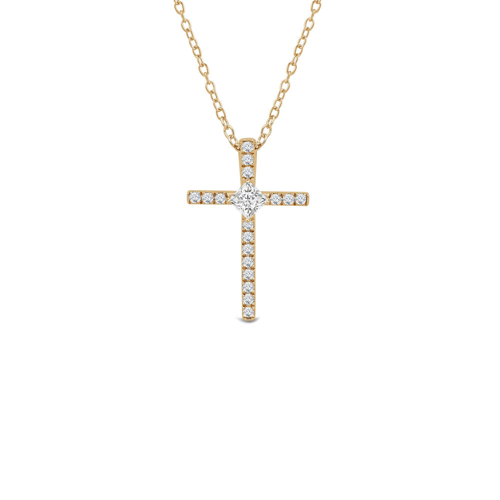 Kite Set Princess Lab Created Diamond Cross Pendant with 18KT Yellow Gold / Lab / 1/3 Cut Diamond in 14KT Yellow Gold / Lab / 1/3 view 1
