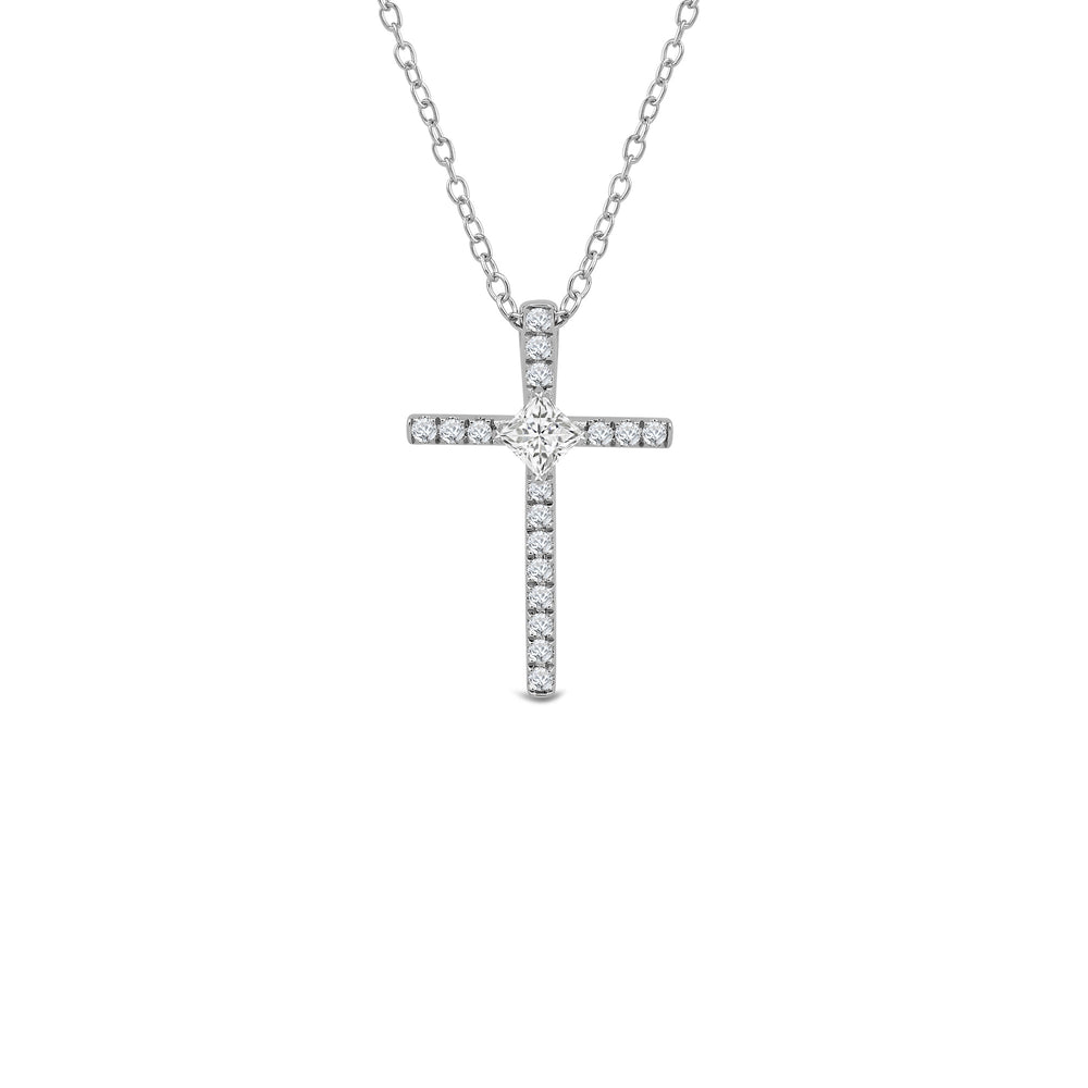 Kite Set Princess Lab Created Diamond Cross Pendant with 18KT White Gold / Lab / 1/3 Cut Diamond in 14KT White Gold / Lab / 1/3 view 1
