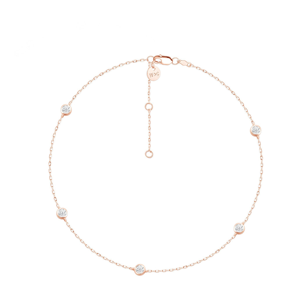 Five Stone Station Diamond Necklace with 18KT Rose Gold / Lab / 1/2 Cut Diamond in 14KT Rose Gold / Lab / 1/2 view 3
