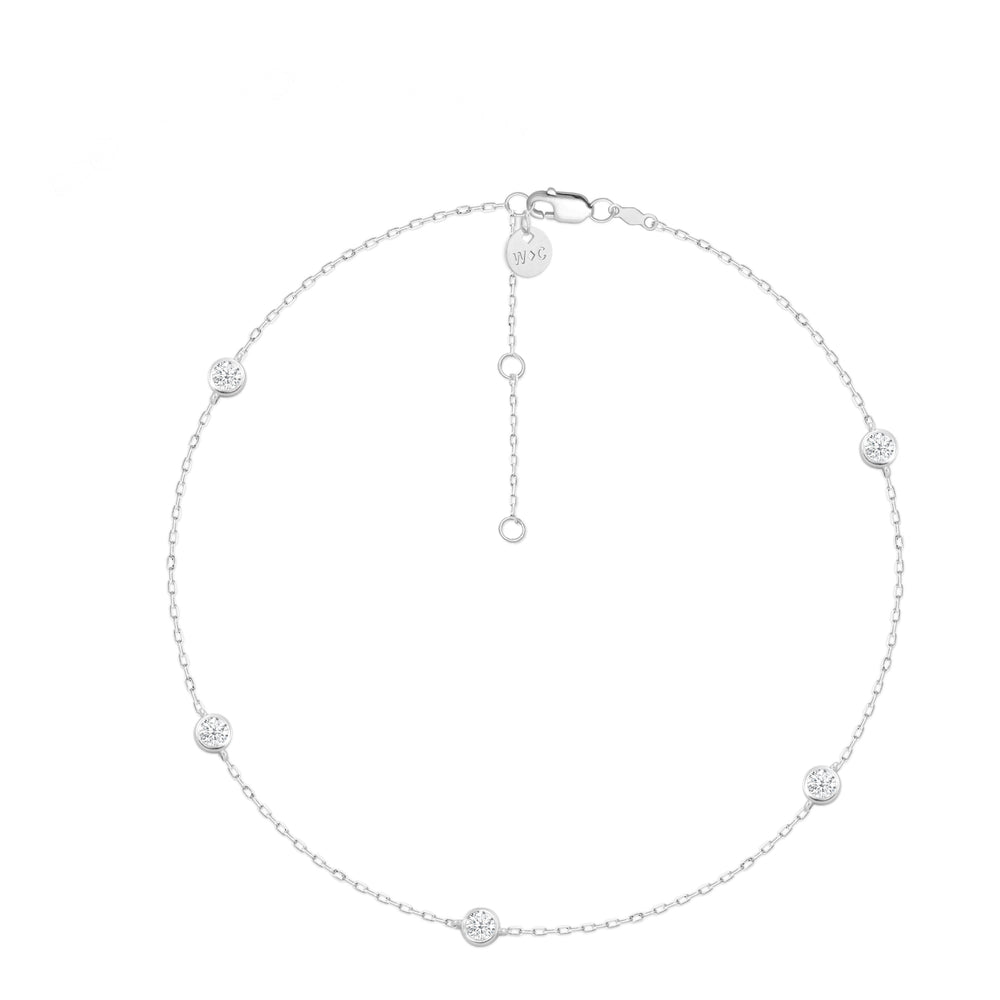 Five Stone Station Diamond Necklace with 18KT White Gold / Lab / 1/2 Cut Diamond in 14KT White Gold / Lab / 1/2 view 4
