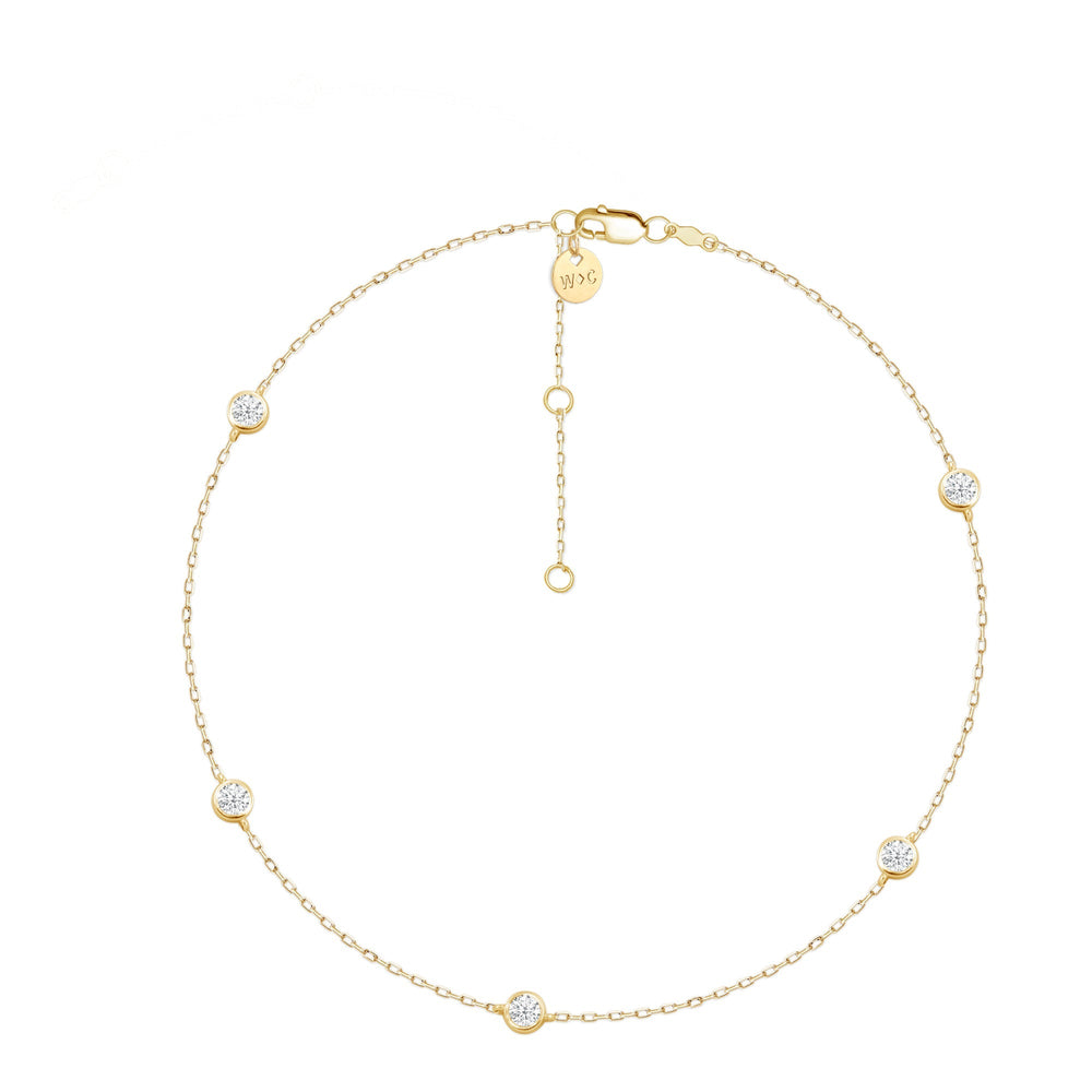 Five Stone Station Diamond Necklace with 18KT Yellow Gold / Lab / 1/2 Cut Diamond in 14KT Yellow Gold / Lab / 1/2 view 4
