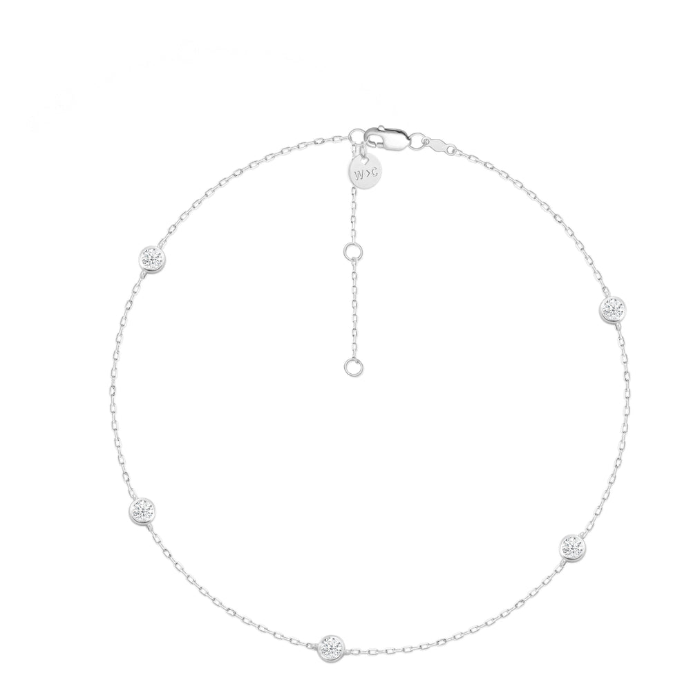 Five Stone Station Diamond Necklace with 18KT White Gold / Lab / 1 Cut Diamond in 14KT White Gold / Lab / 1 view 3
