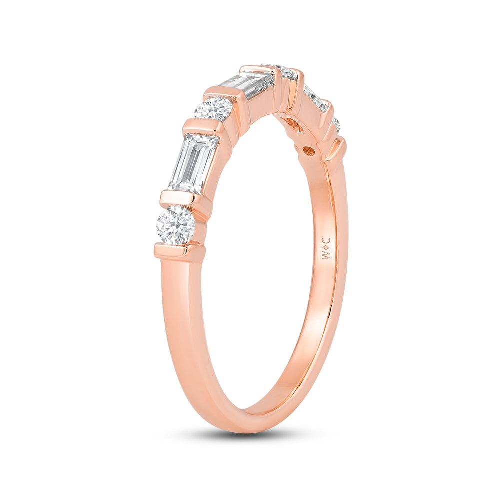 Baguette Bar Set Slim Diamond Fashion Ring with 18KT Rose Gold / Lab / 1/2 Cut Diamond in 14KT Rose Gold / Lab / 1/2 view 4
