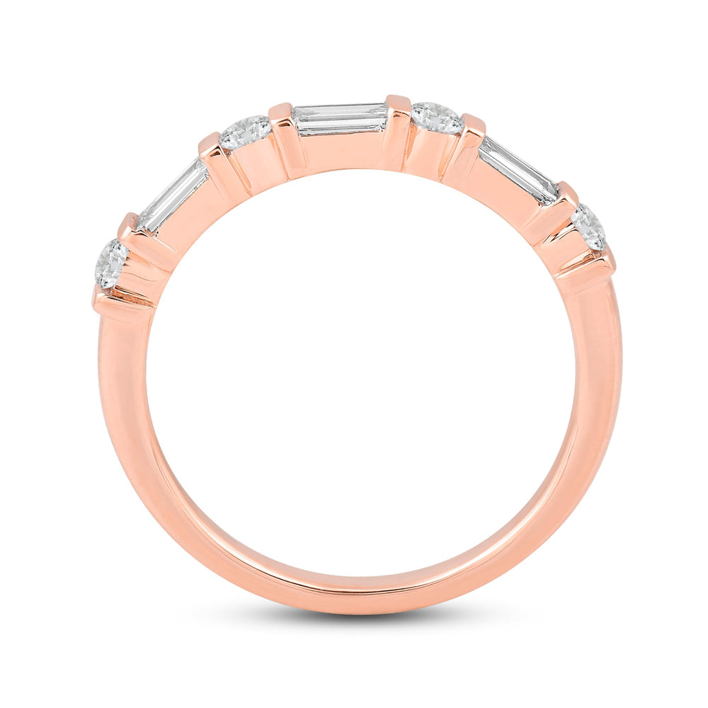 Baguette Bar Set Slim Diamond Fashion Ring with 18KT Rose Gold / Lab / 1/2 Cut Diamond in 14KT Rose Gold / Lab / 1/2 view 2

