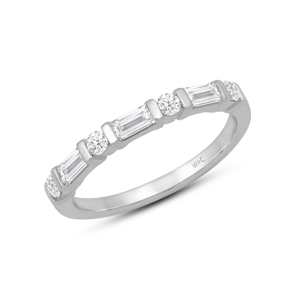 Baguette Bar Set Slim Diamond Fashion Ring with 18KT White Gold / Lab / 1/2 Cut Diamond in 14KT White Gold / Lab / 1/2 view 3
