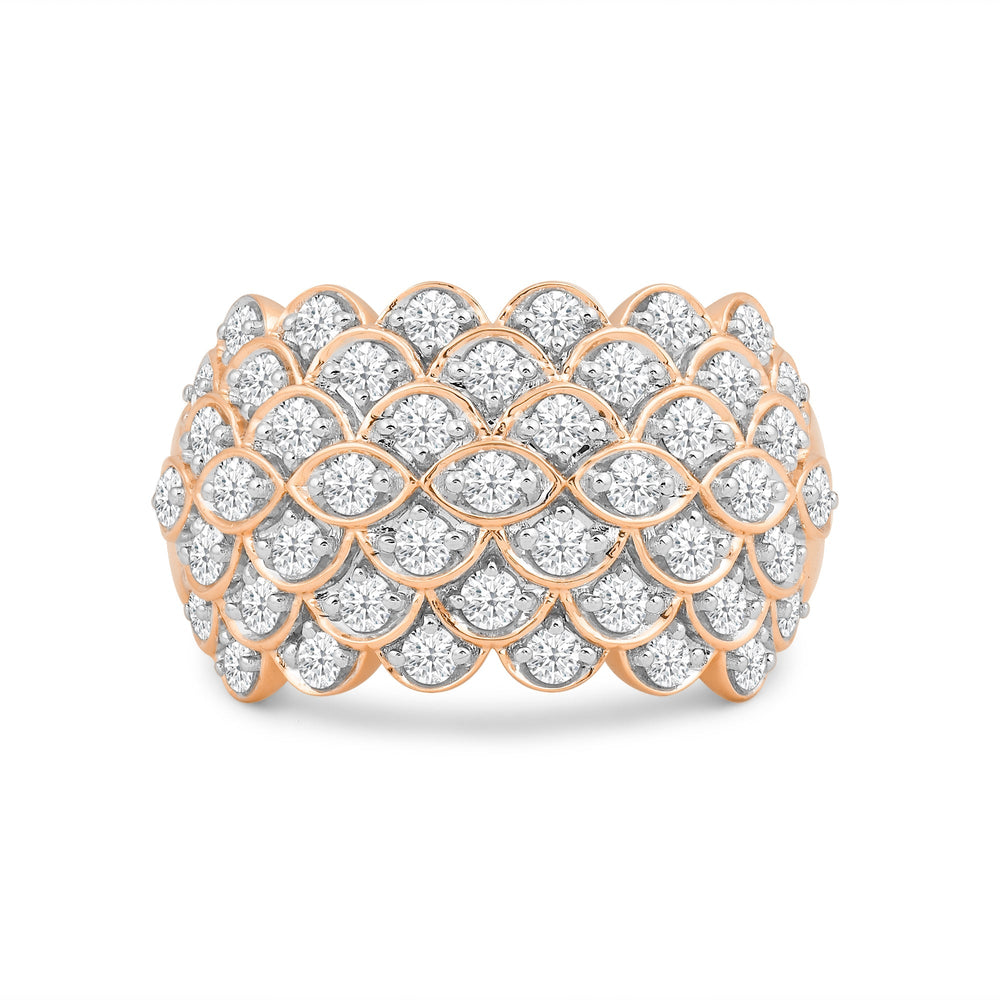 Broad Fish Scale Diamond Cluster Ring with 18KT Rose Gold / Lab / 1 1/2 Cut Diamond in 14KT Rose Gold / Lab / 1 1/2 view 1

