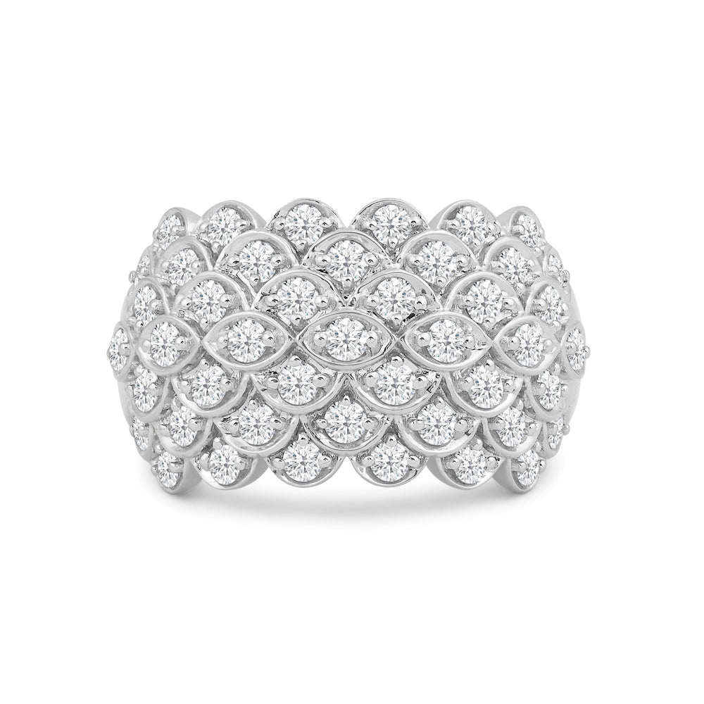 Broad Fish Scale Diamond Cluster Ring with 18KT White Gold / Lab / 1 1/2 Cut Diamond in 14KT White Gold / Lab / 1 1/2 view 1
