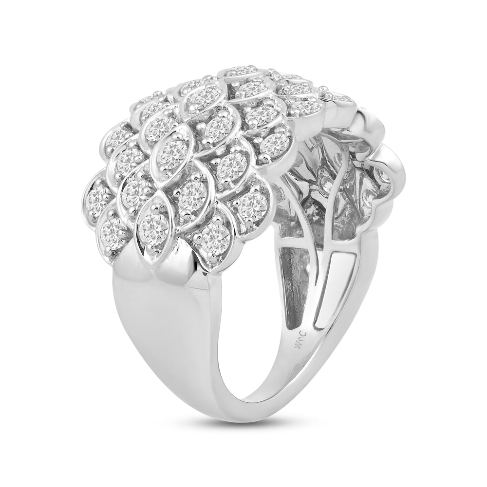 Broad Fish Scale Diamond Cluster Ring with 18KT White Gold / Lab / 1 1/2 Cut Diamond in 14KT White Gold / Lab / 1 1/2 view 4
