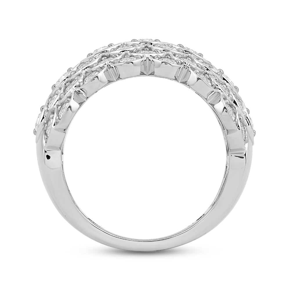 Broad Fish Scale Diamond Cluster Ring with 18KT White Gold / Lab / 1 1/2 Cut Diamond in 14KT White Gold / Lab / 1 1/2 view 2
