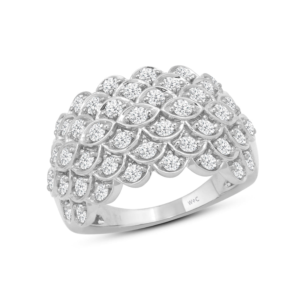 Broad Fish Scale Diamond Cluster Ring with 18KT White Gold / Lab / 1 1/2 Cut Diamond in 14KT White Gold / Lab / 1 1/2 view 3
