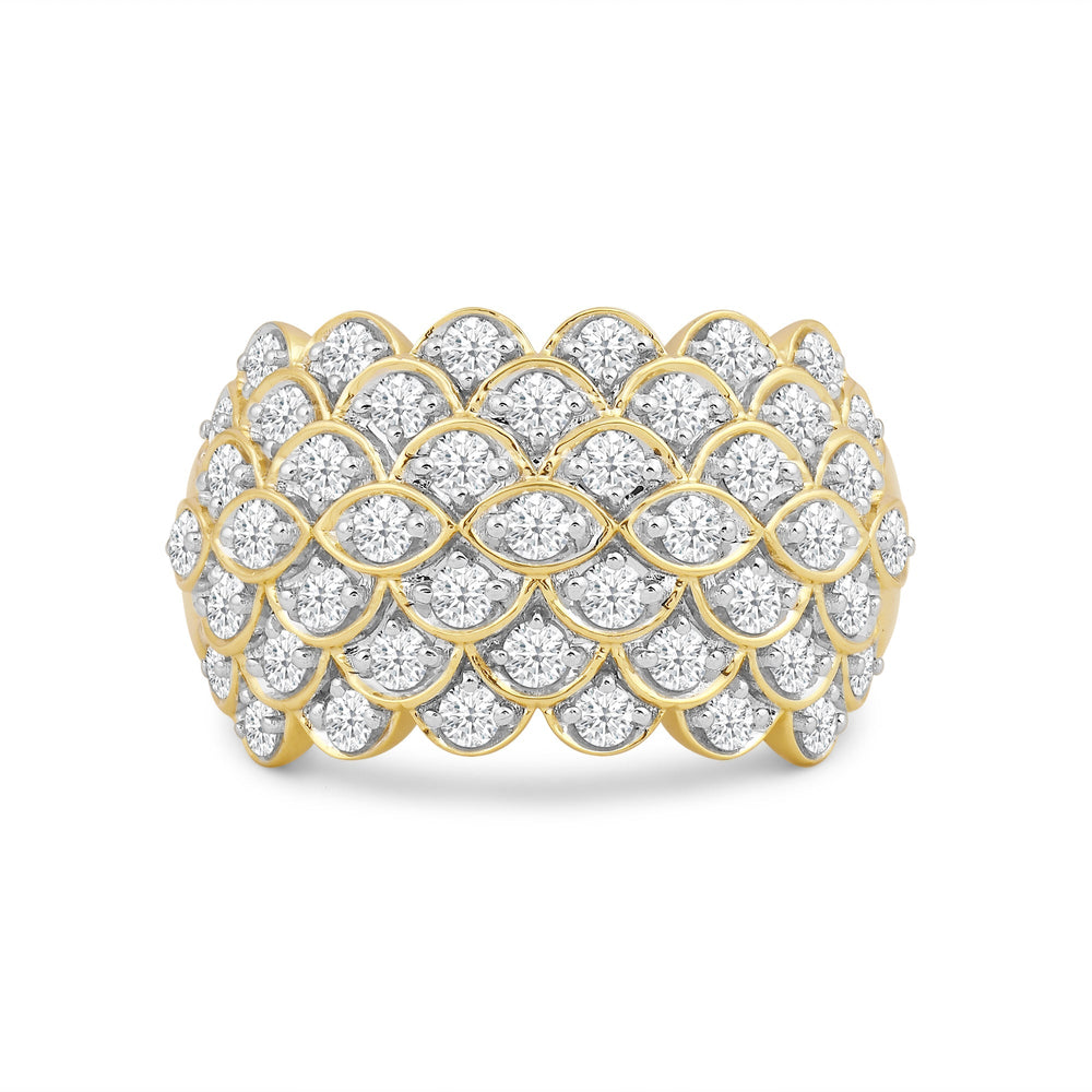 Broad Fish Scale Diamond Cluster Ring with 18KT Yellow Gold / Lab / 1 1/2 Cut Diamond in 14KT Yellow Gold / Lab / 1 1/2 view 1
