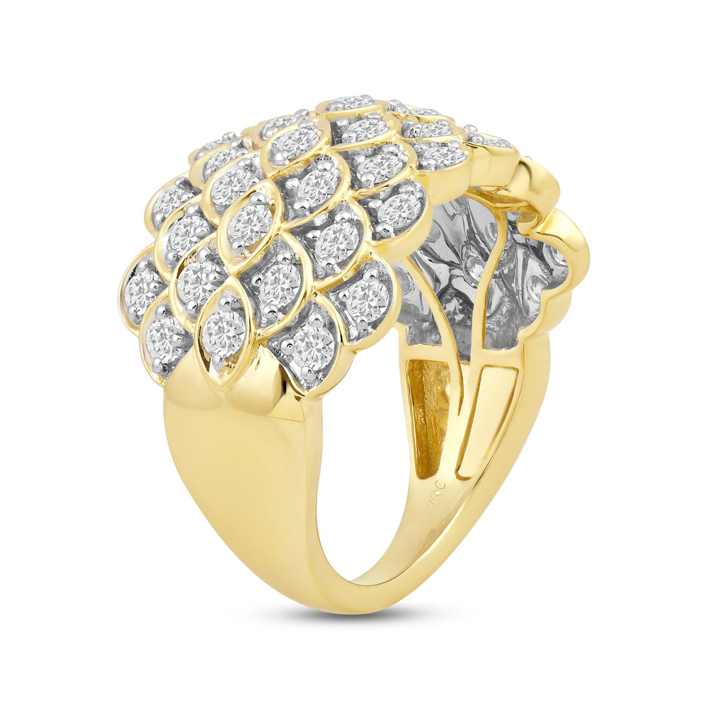 Broad Fish Scale Diamond Cluster Ring with 18KT Yellow Gold / Lab / 1 1/2 Cut Diamond in 14KT Yellow Gold / Lab / 1 1/2 view 4
