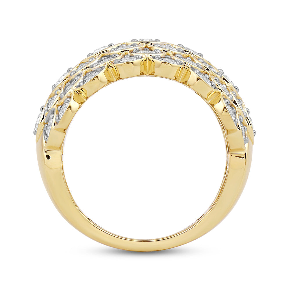 Broad Fish Scale Diamond Cluster Ring with 18KT Yellow Gold / Lab / 1 1/2 Cut Diamond in 14KT Yellow Gold / Lab / 1 1/2 view 2
