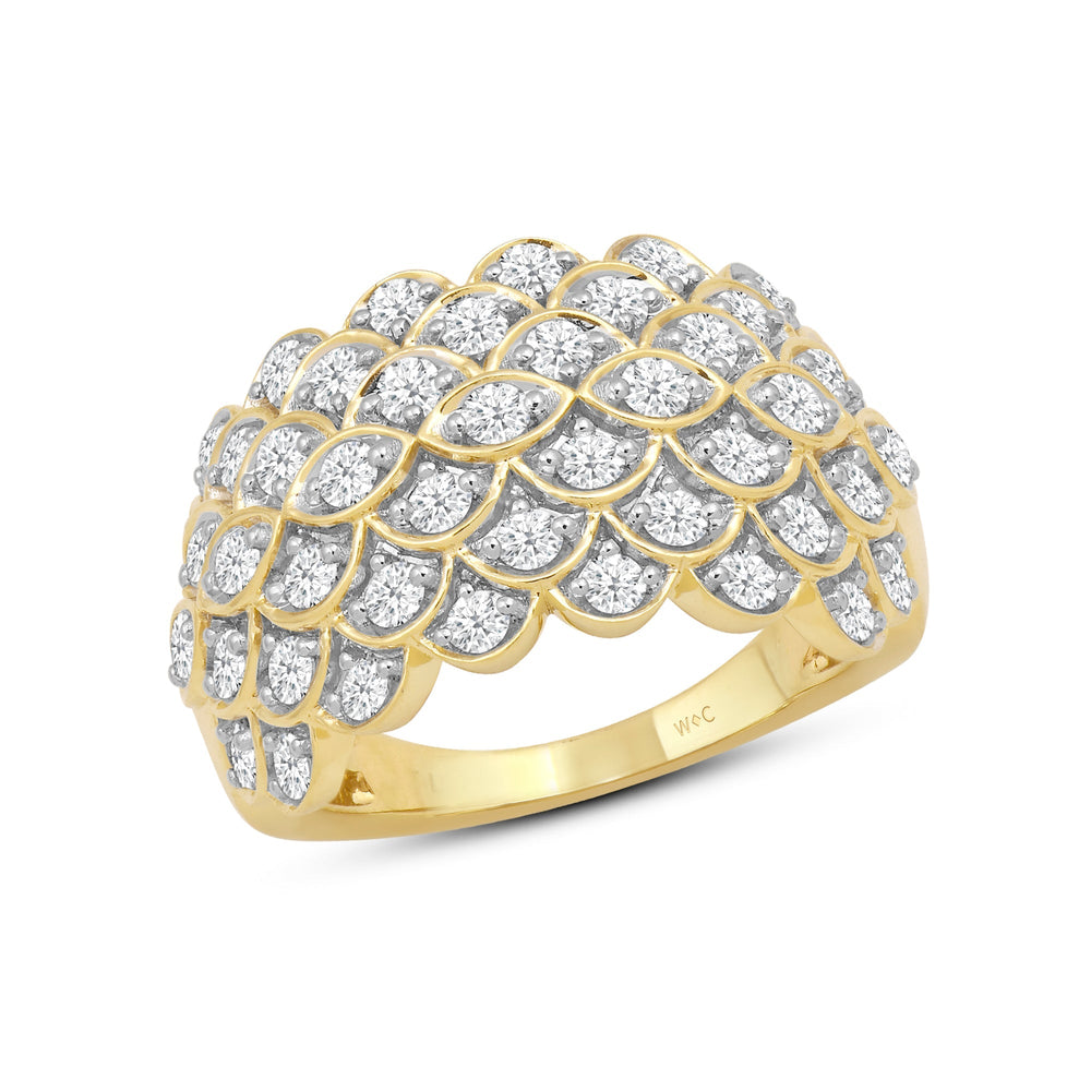 Broad Fish Scale Diamond Cluster Ring with 18KT Yellow Gold / Lab / 1 1/2 Cut Diamond in 14KT Yellow Gold / Lab / 1 1/2 view 3
