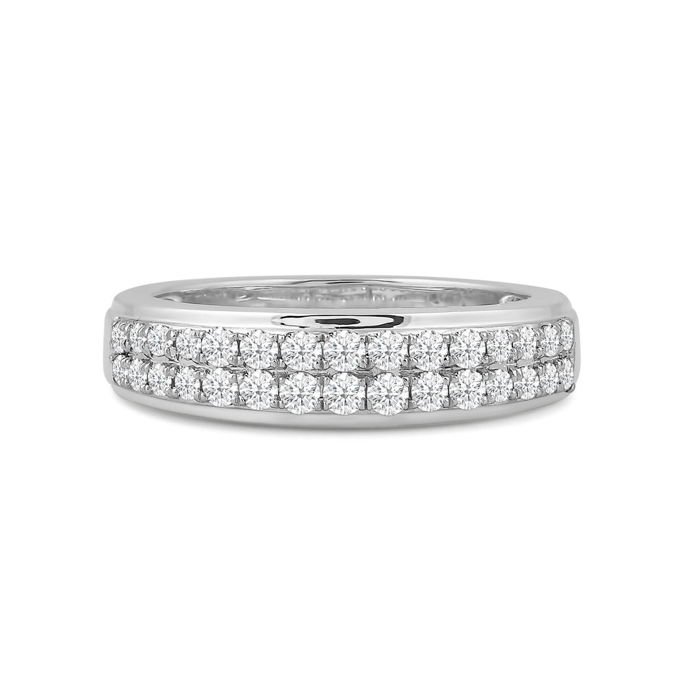 Two Row Pave Classic Diamond Ring with 18KT White Gold / Lab / 1/2 Cut Diamond in 14KT White Gold / Lab / 1/2 view 1
