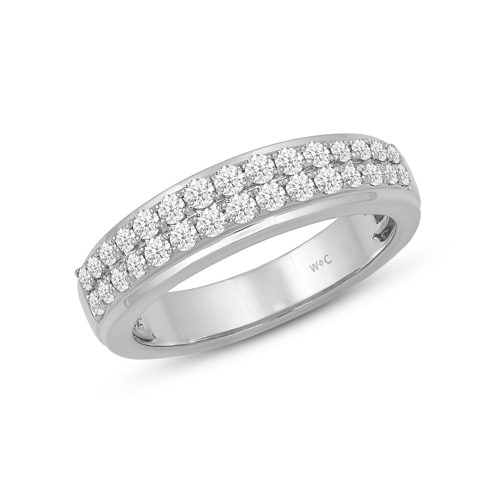 Two Row Pave Classic Diamond Ring with 18KT White Gold / Lab / 1/2 Cut Diamond in 14KT White Gold / Lab / 1/2 view 3
