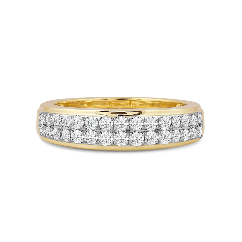 Two Row Pave Classic Diamond Ring with 18KT Yellow Gold / Lab / 1/2 Cut Diamond in 14KT Yellow Gold / Lab / 1/2 view 1
