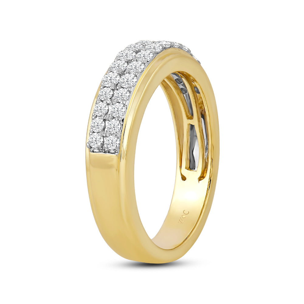 Two Row Pave Classic Diamond Ring with 18KT Yellow Gold / Lab / 1/2 Cut Diamond in 14KT Yellow Gold / Lab / 1/2 view 4
