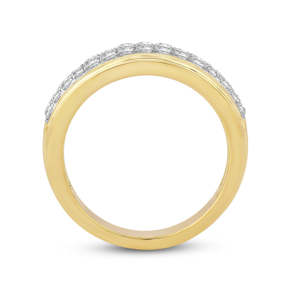 Two Row Pave Classic Diamond Ring with 18KT Yellow Gold / Lab / 1/2 Cut Diamond in 14KT Yellow Gold / Lab / 1/2 view 2
