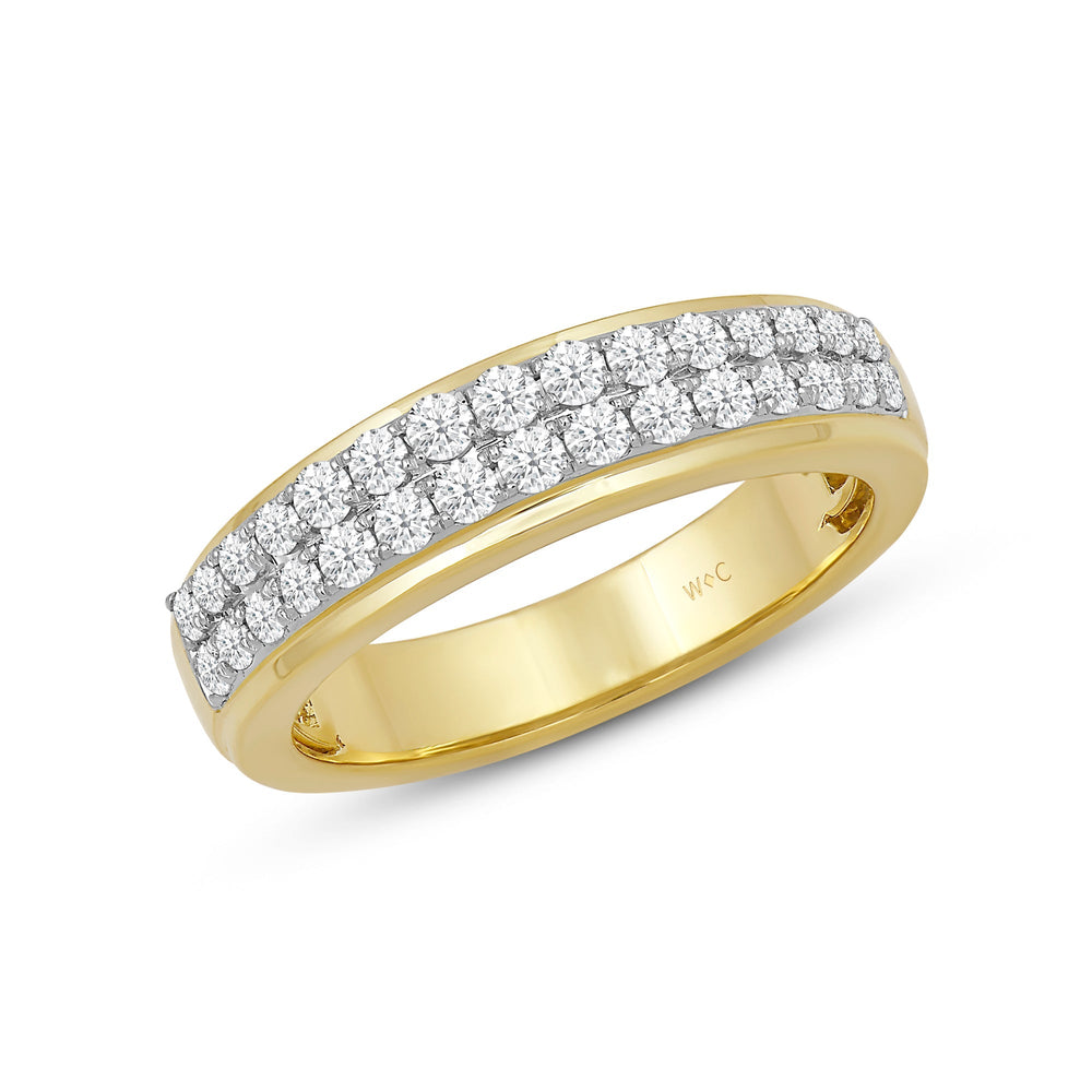 Two Row Pave Classic Diamond Ring with 18KT Yellow Gold / Lab / 1/2 Cut Diamond in 14KT Yellow Gold / Lab / 1/2 view 3
