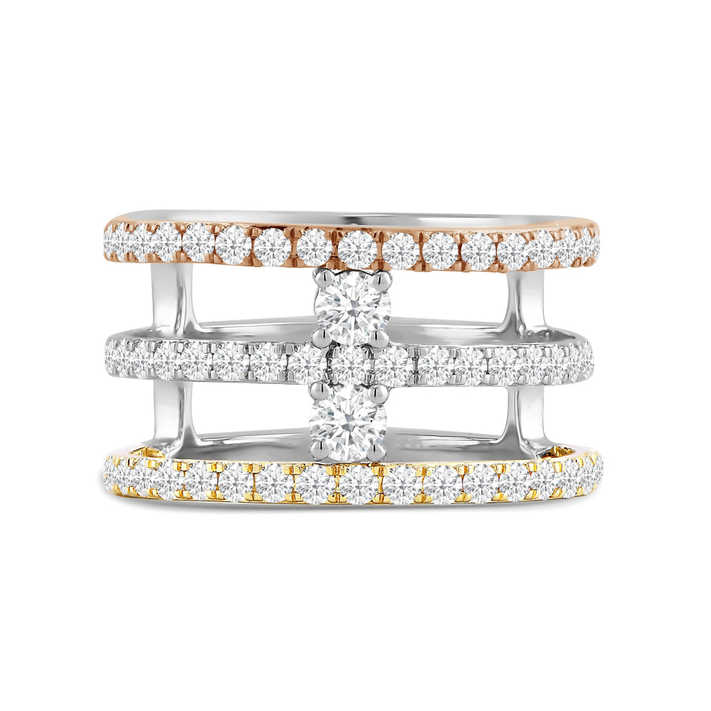 Three Tone Wide Studded Station Ring with Lab / 1 Cut Diamond in 14KT Lab / 1 view 1
