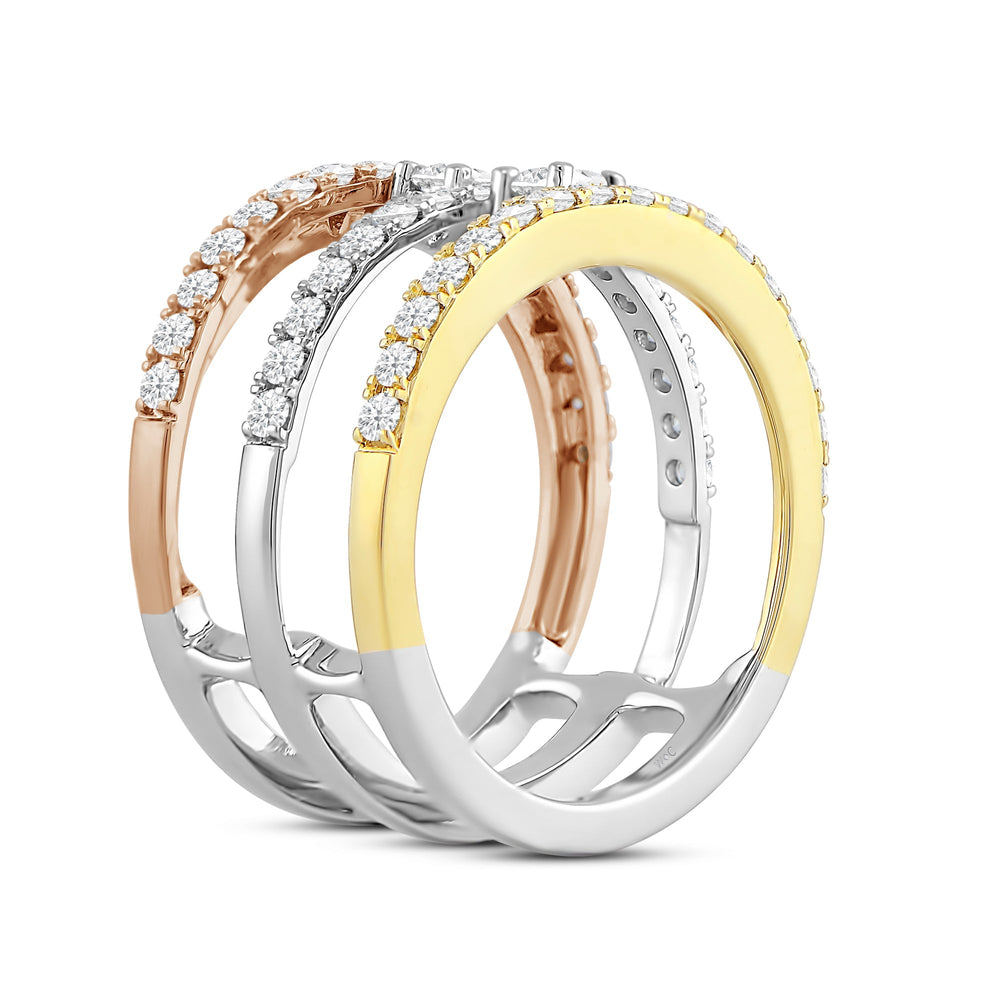 Three Tone Wide Studded Station Ring with Lab / 1 Cut Diamond in 14KT Lab / 1 view 4
