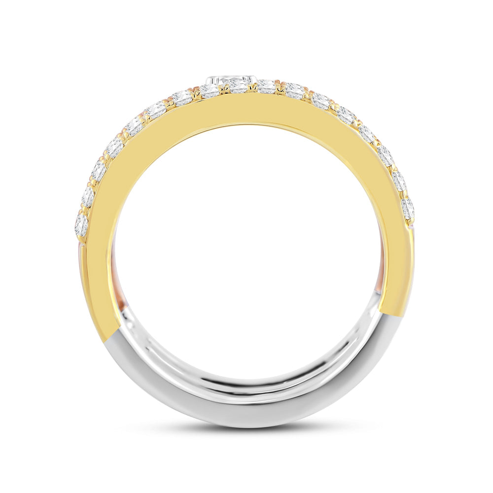 Three Tone Wide Studded Station Ring with Lab / 1 Cut Diamond in 14KT Lab / 1 view 2
