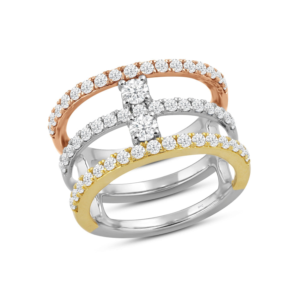 Three Tone Wide Studded Station Ring with Lab / 1 Cut Diamond in 14KT Lab / 1 view 3
