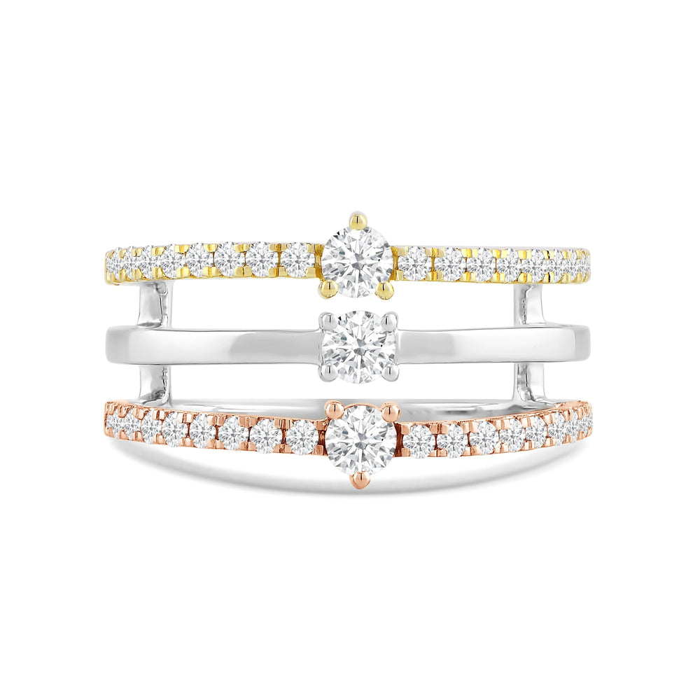 Three Tone Wide Station Ring with Lab / 5/8 Cut Diamond in 14KT Lab / 5/8 view 1
