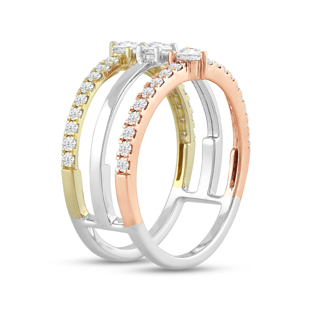 Three Tone Wide Station Ring with Lab / 5/8 Cut Diamond in 14KT Lab / 5/8 view 4
