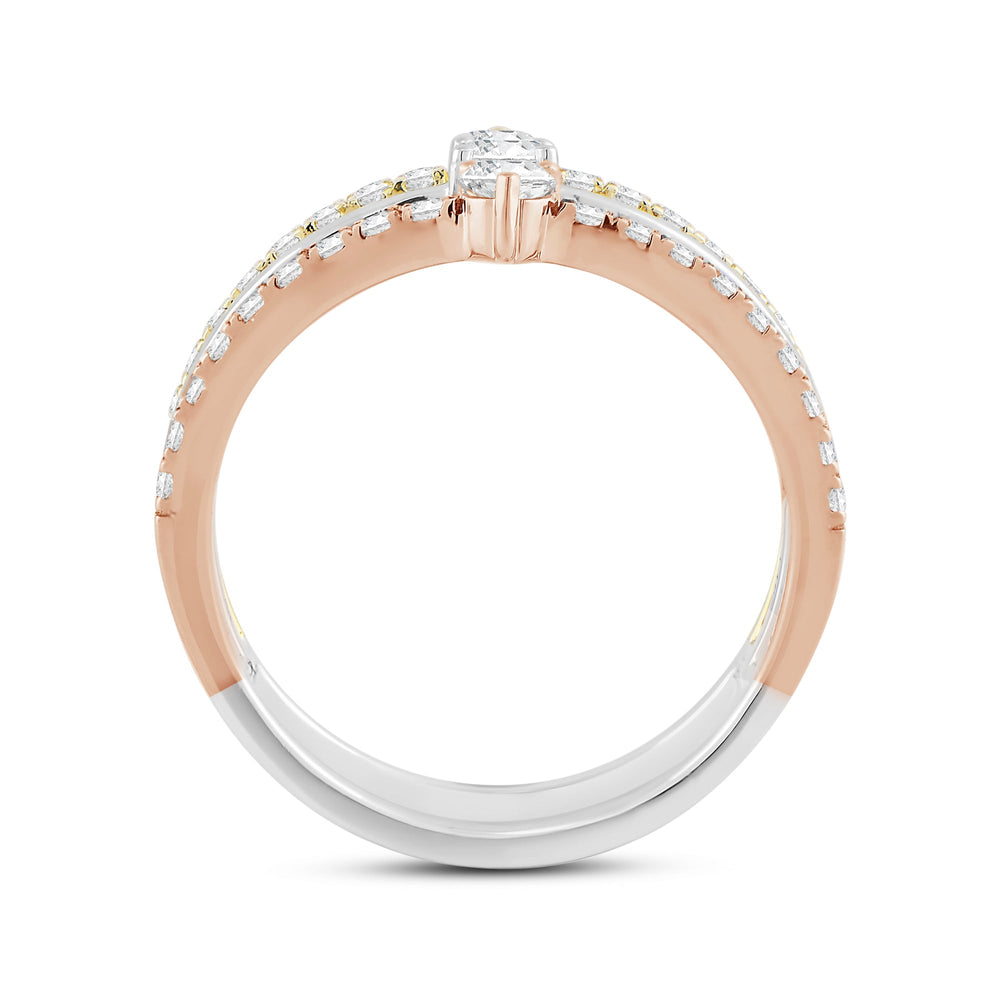 Three Tone Wide Station Ring with Lab / 5/8 Cut Diamond in 14KT Lab / 5/8 view 2
