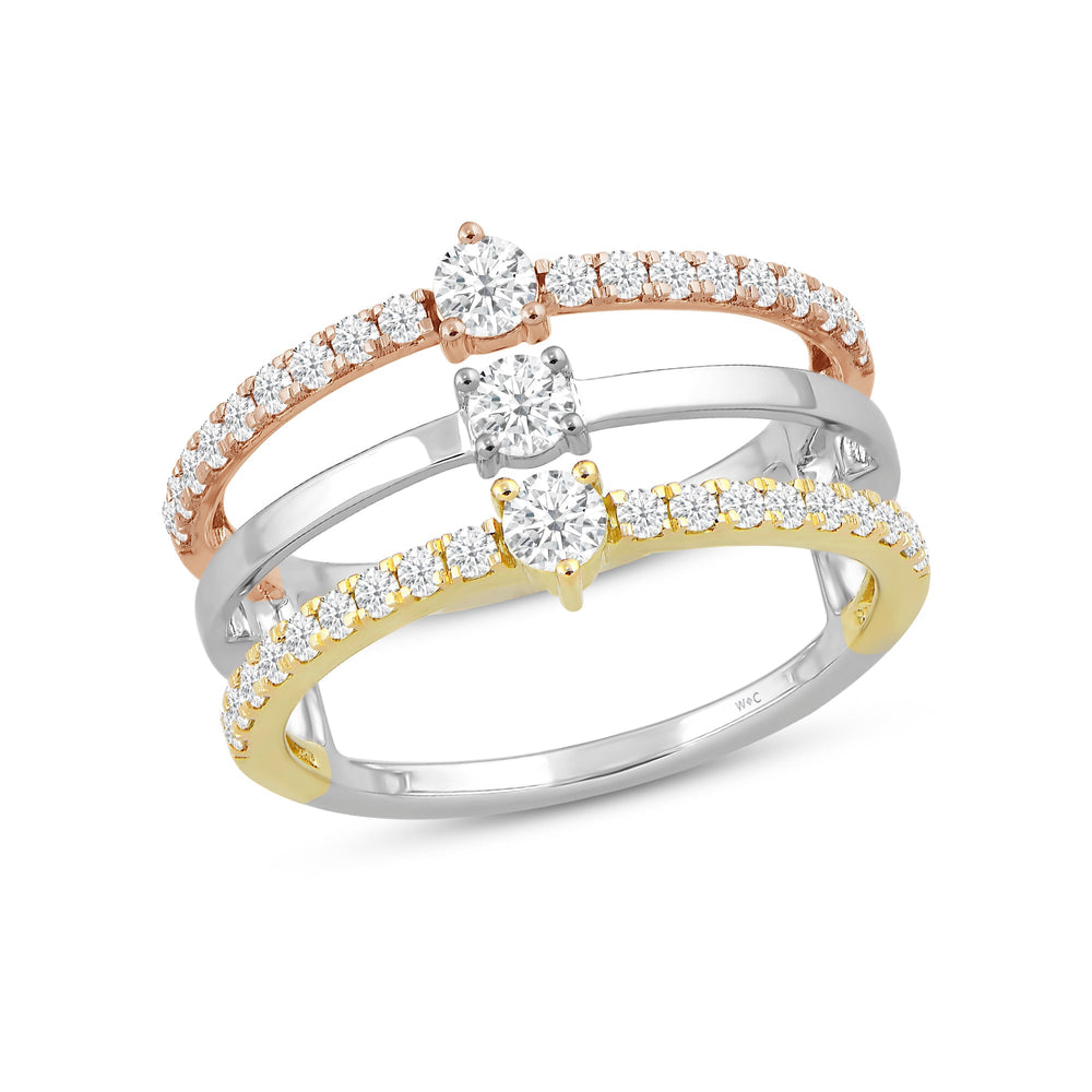 Three Tone Wide Station Ring with Lab / 5/8 Cut Diamond in 14KT Lab / 5/8 view 3

