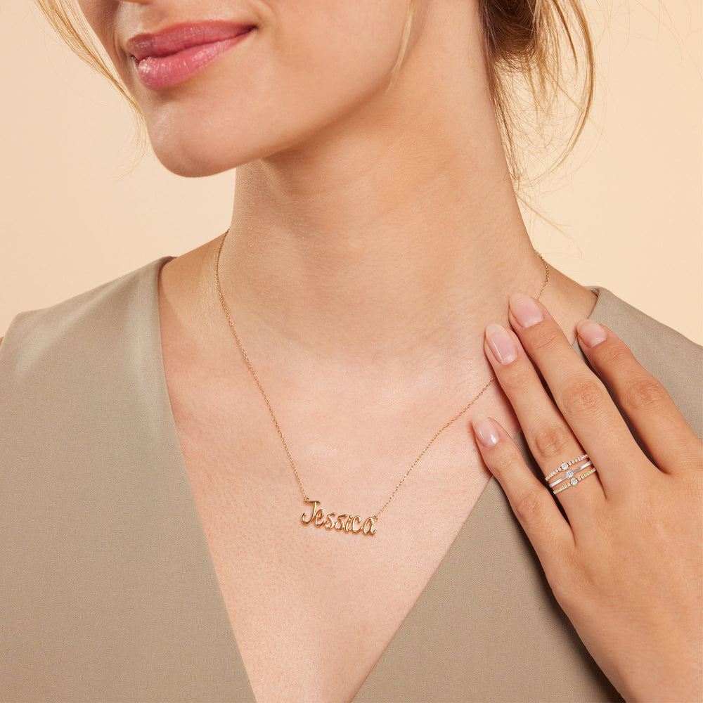 Model Wearing Three Tone Wide Station Ring view