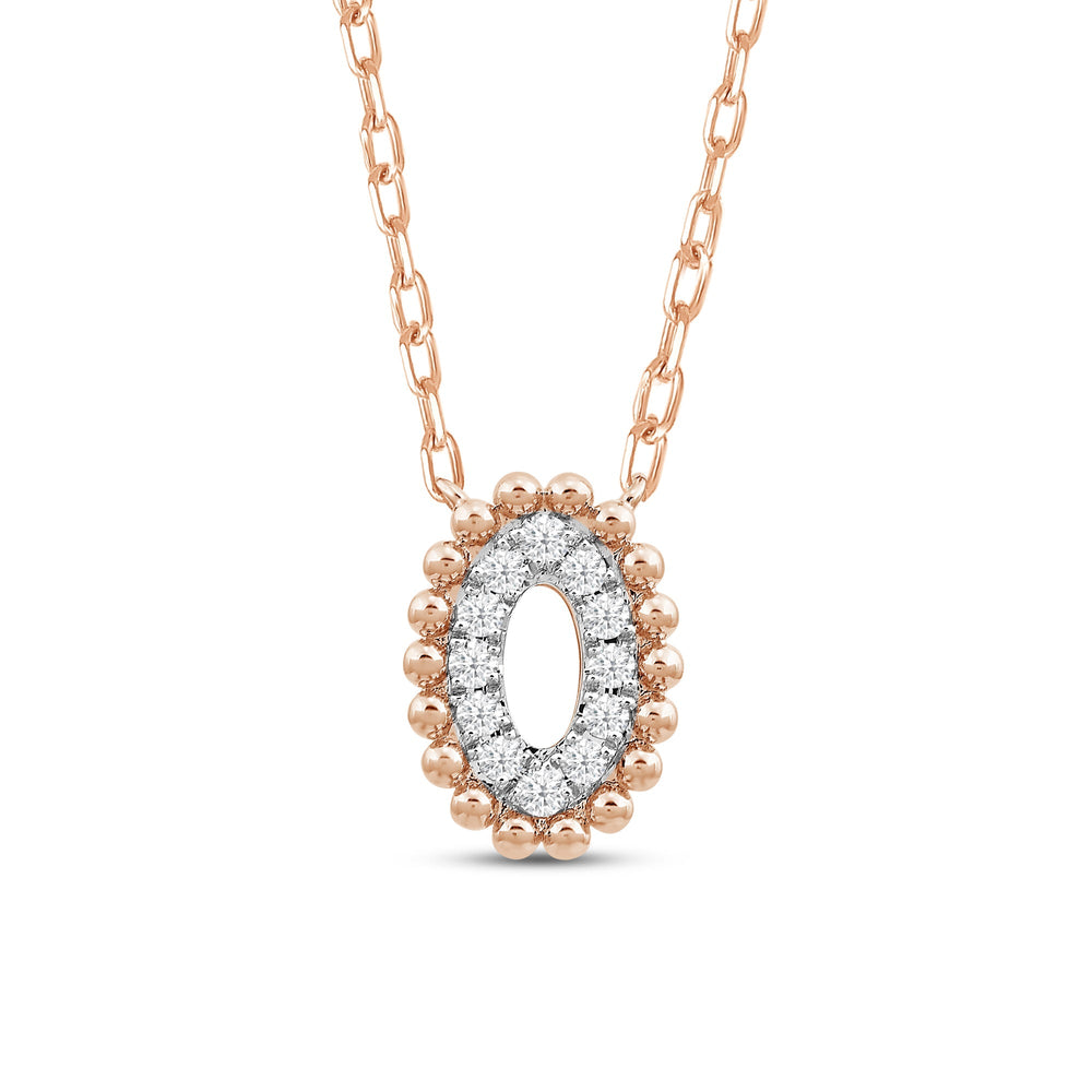 Oval Shape Beads and Pave Diamond Necklace with 18KT Rose Gold / Lab / 1/10 Cut Diamond in 14KT Rose Gold / Lab / 1/10 view 4
