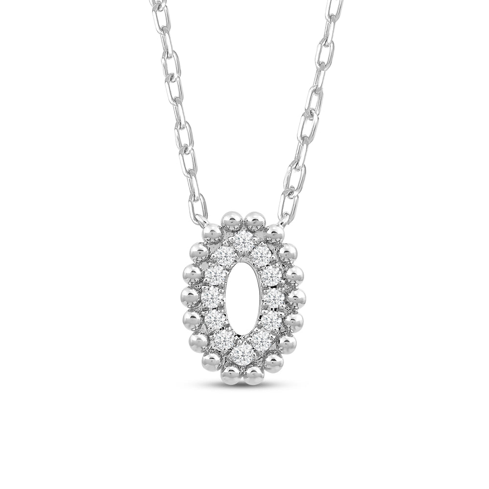 Oval Shape Beads and Pave Diamond Necklace with 18KT White Gold / Lab / 1/10 Cut Diamond in 14KT White Gold / Lab / 1/10 view 4

