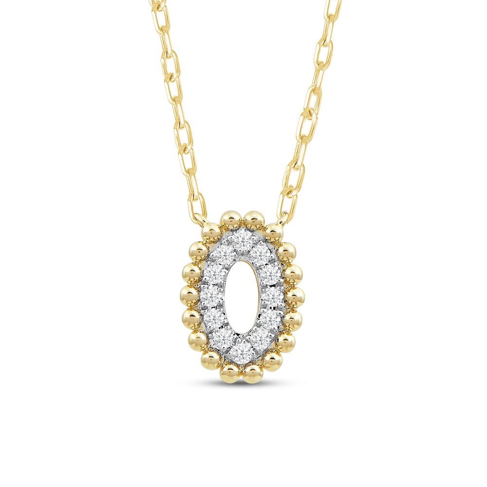 Oval Shape Beads and Pave Diamond Necklace with 18KT Yellow Gold / Lab / 1/10 Cut Diamond in 14KT Yellow Gold / Lab / 1/10 view 4
