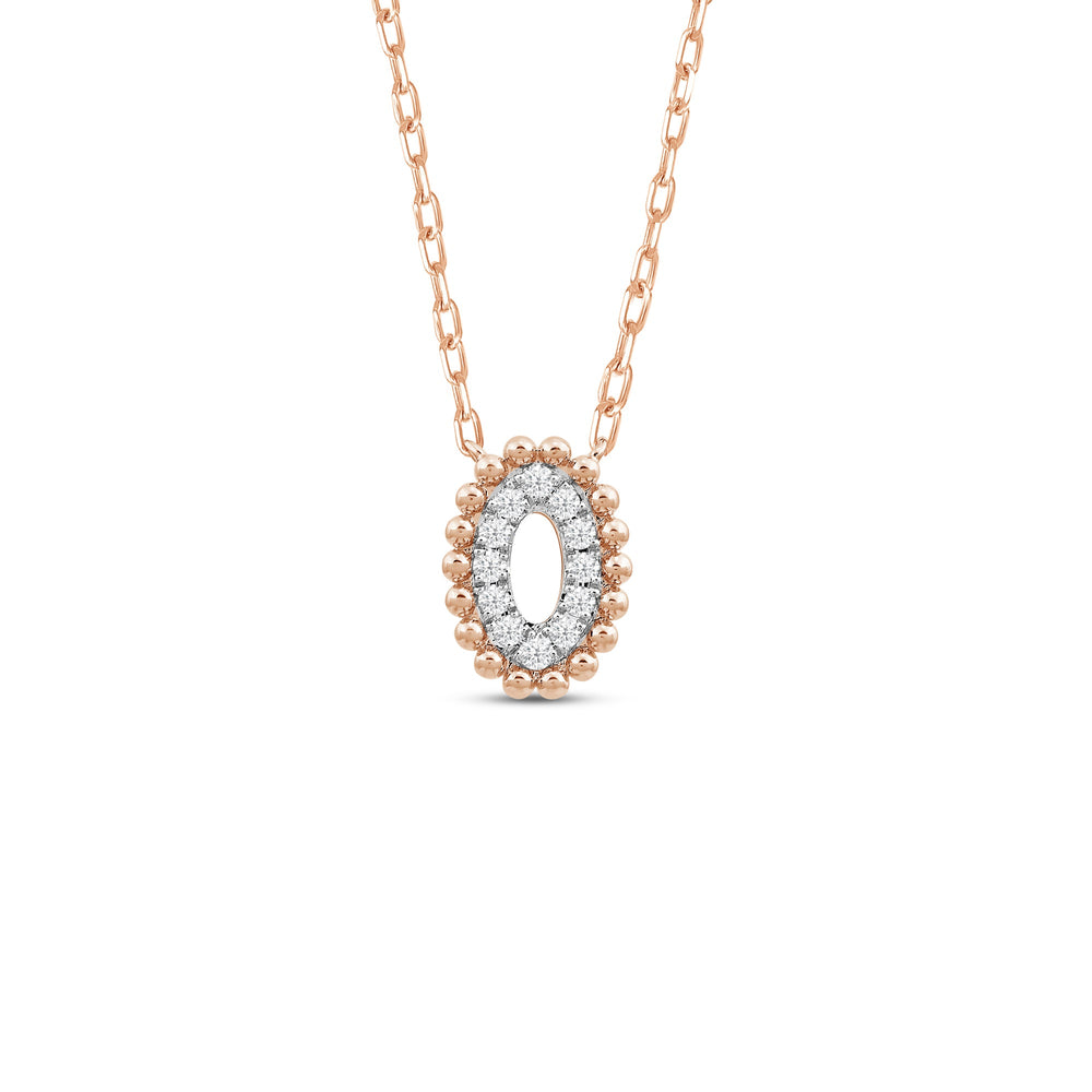 Oval Shape Beads and Pave Diamond Necklace with 18KT Rose Gold / Lab / 1/10 Cut Diamond in 14KT Rose Gold / Lab / 1/10 view 1
