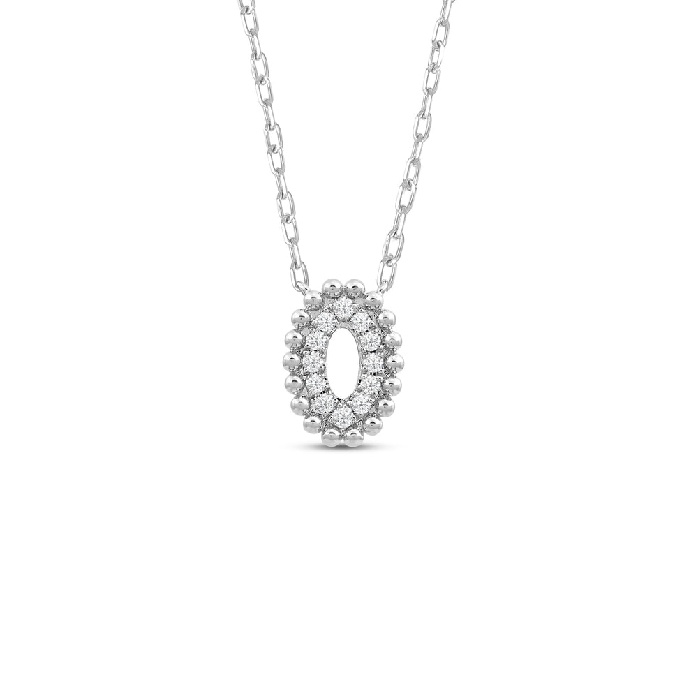 Oval Shape Beads and Pave Diamond Necklace with 18KT White Gold / Lab / 1/10 Cut Diamond in 14KT White Gold / Lab / 1/10 view 1
