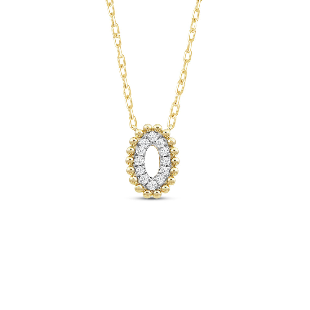 Oval Shape Beads and Pave Diamond Necklace with 18KT Yellow Gold / Lab / 1/10 Cut Diamond in 14KT Yellow Gold / Lab / 1/10 view 1
