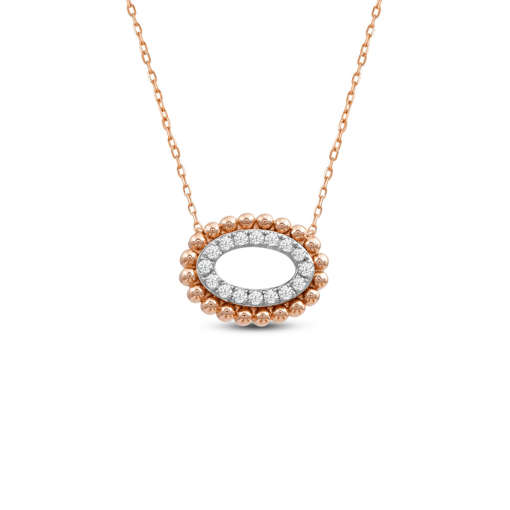 East West Oval Shape Beads and Pave Diamond Necklace with 18KT Rose Gold / Lab / 1/8 Cut Diamond in 14KT Rose Gold / Lab / 1/8 view 1
