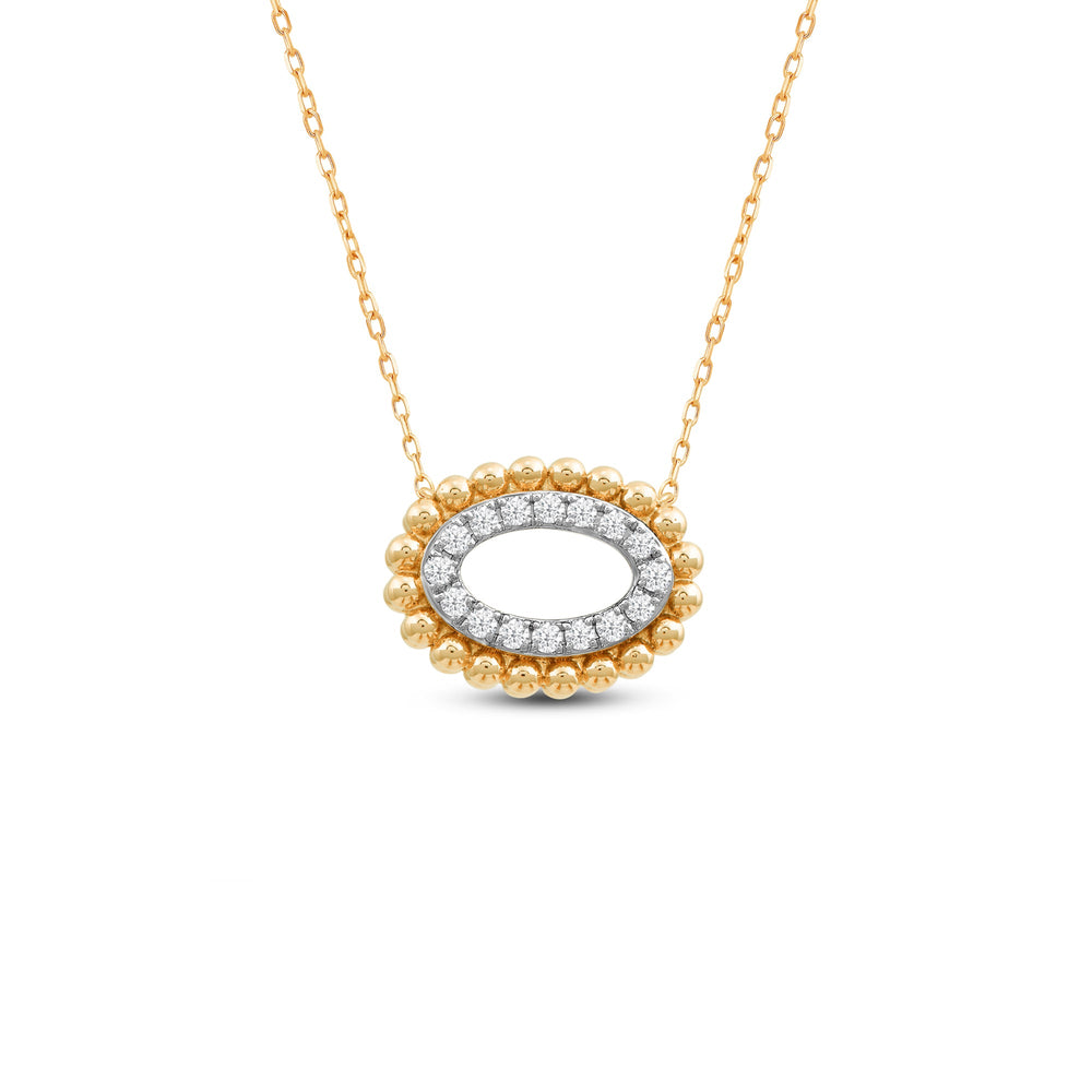 East West Oval Shape Beads and Pave Diamond Necklace with 18KT Yellow Gold / Lab / 1/8 Cut Diamond in 14KT Yellow Gold / Lab / 1/8 view 1

