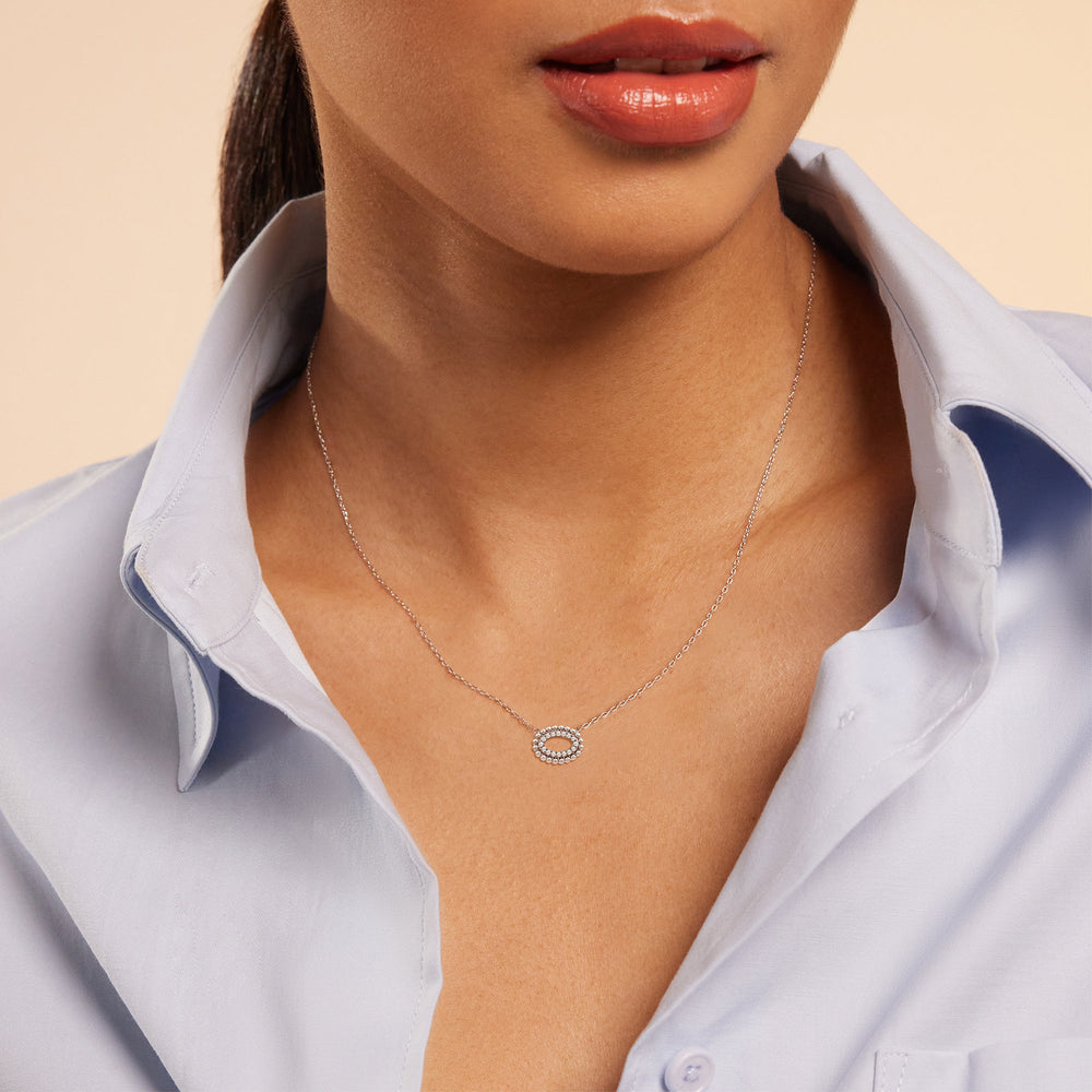 East West Oval Shape Beads and Pave Diamond Necklace with 18KT Yellow Gold / Lab / 1/8 Cut Diamond in 14KT Yellow Gold / Lab / 1/8 view 3
