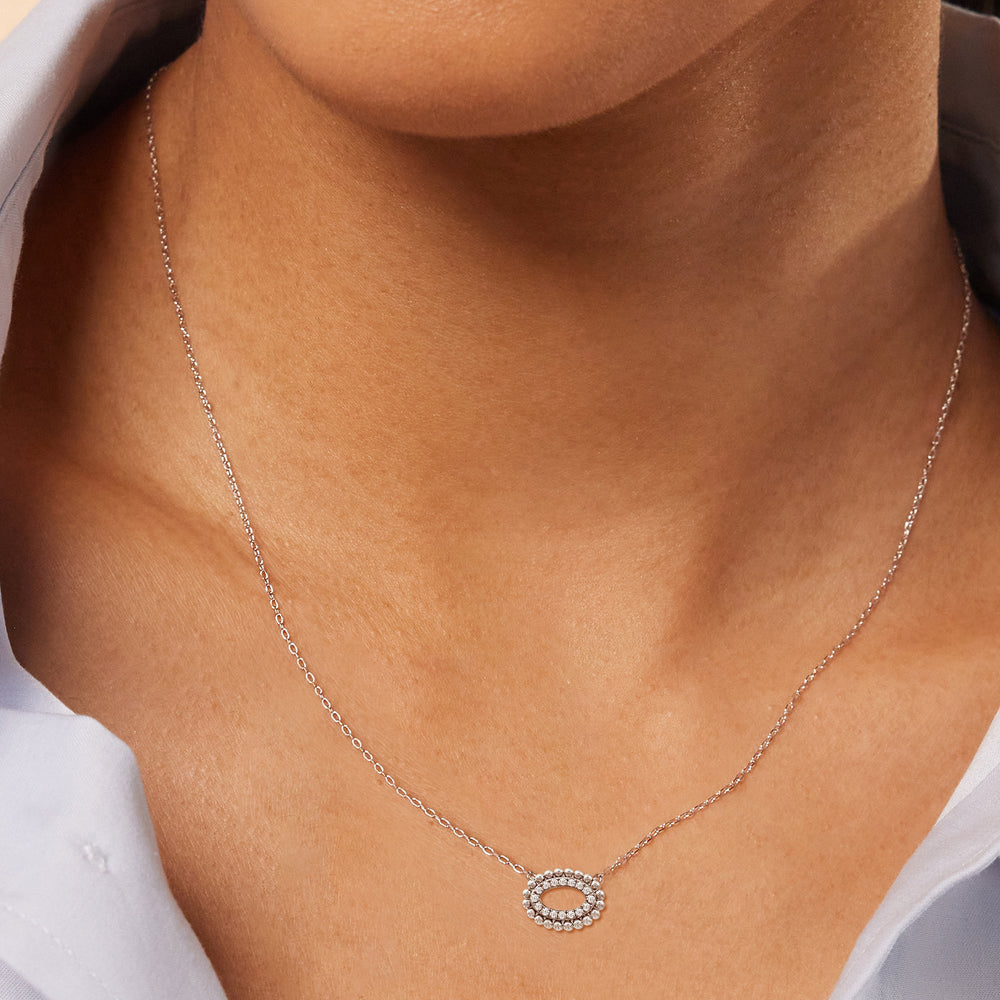 East West Oval Shape Beads and Pave Diamond Necklace with 18KT Yellow Gold / Lab / 1/8 Cut Diamond in 14KT Yellow Gold / Lab / 1/8 view 2
