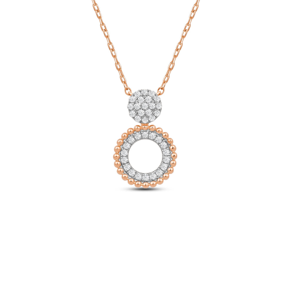 Cluster & Beads Studded Circle Necklace with 18KT Rose Gold / Lab / 1/3 Cut Diamond in 14KT Rose Gold / Lab / 1/3 view 1
