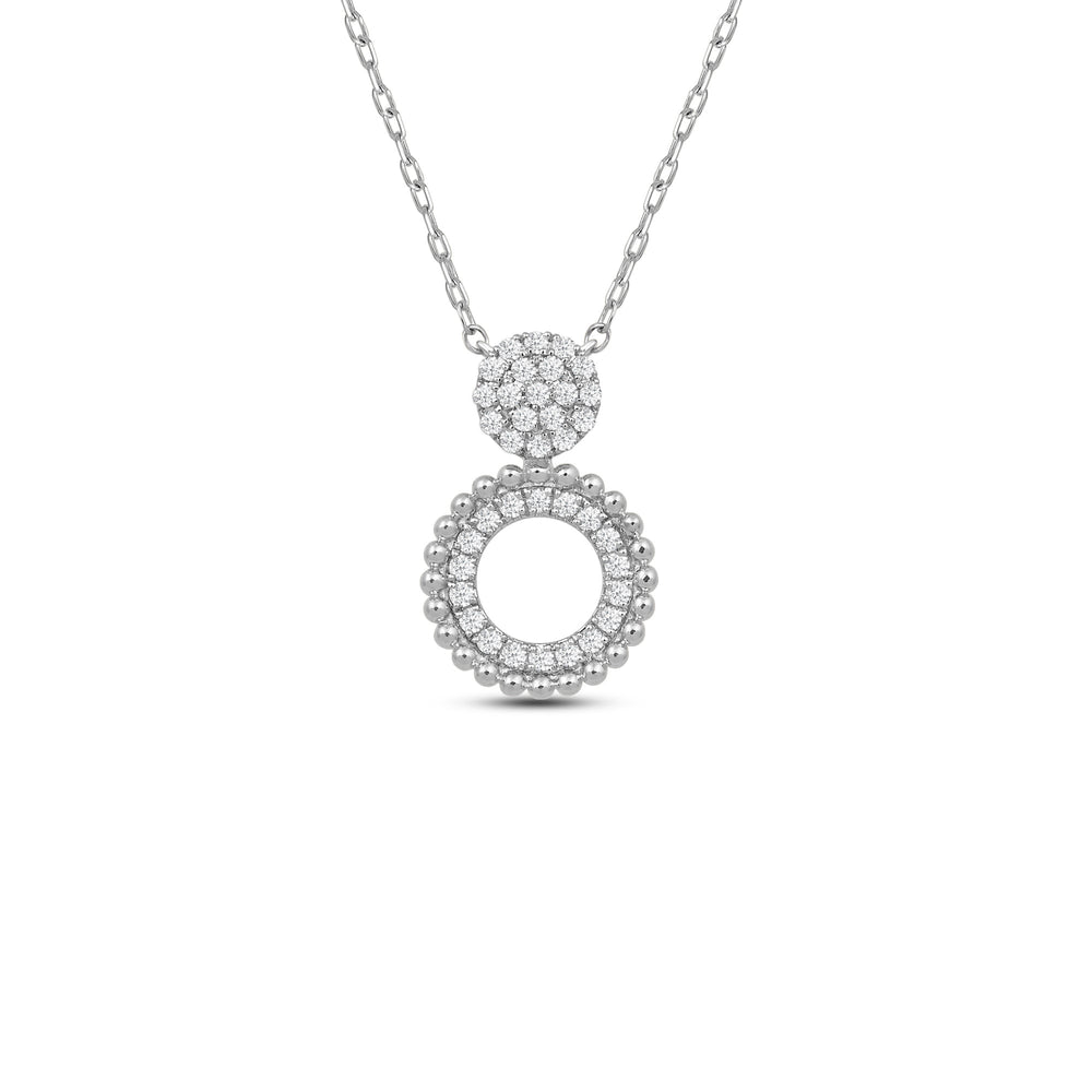 Cluster & Beads Studded Circle Necklace with 18KT White Gold / Lab / 1/3 Cut Diamond in 14KT White Gold / Lab / 1/3 view 1
