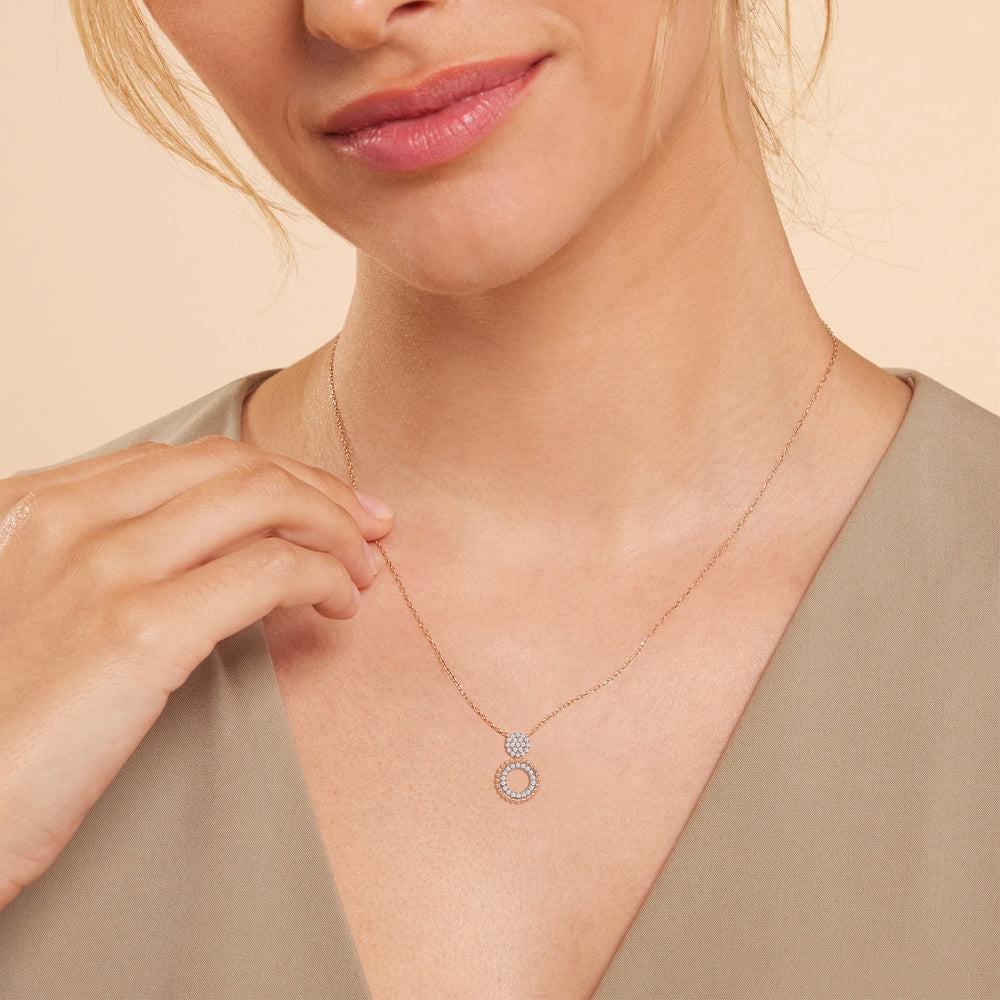 Cluster & Beads Studded Circle Necklace with 18KT Yellow Gold / Lab / 1/3 Cut Diamond in 14KT Yellow Gold / Lab / 1/3 view 3
