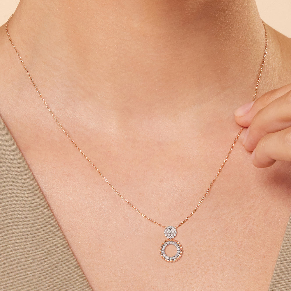 Cluster & Beads Studded Circle Necklace with 18KT Yellow Gold / Lab / 1/3 Cut Diamond in 14KT Yellow Gold / Lab / 1/3 view 2
