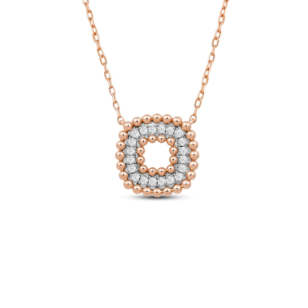 Cushion Shape Beads and Pave Diamond Necklace with 18KT Rose Gold / Lab / 1/5 Cut Diamond in 14KT Rose Gold / Lab / 1/5 view 1
