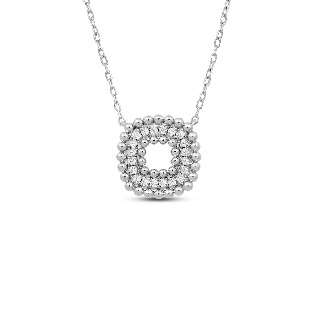 Cushion Shape Beads and Pave Diamond Necklace with 18KT White Gold / Lab / 1/5 Cut Diamond in 14KT White Gold / Lab / 1/5 view 1
