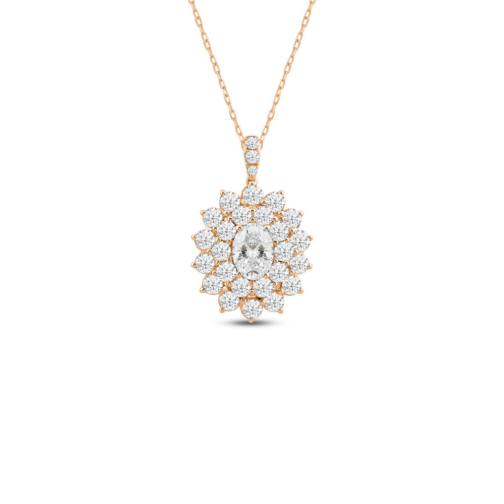 Flower Cluster Diamond Pendant with 18KT Rose Gold / Lab / 3 1/8 Cut Diamond in 14KT Rose Gold / Lab / 3 1/8 view 1
